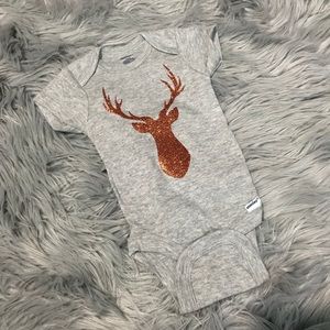 0/3M Orange Glitter Deer Baby Girls Grey Onesie